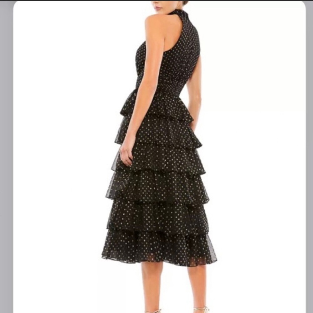 Mac Duggal Black Tiered Polka Dot Midi Dress - Picture 2 of 5